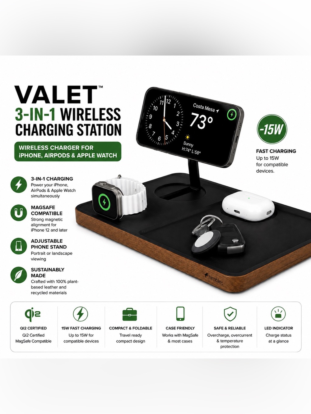 Nimble Valet 3-in-1 Wireless Charging Station